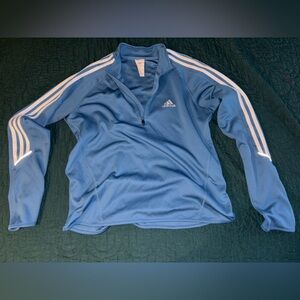 adidas Blue Quarter-Zip Athletic Pullover with White Stripes
